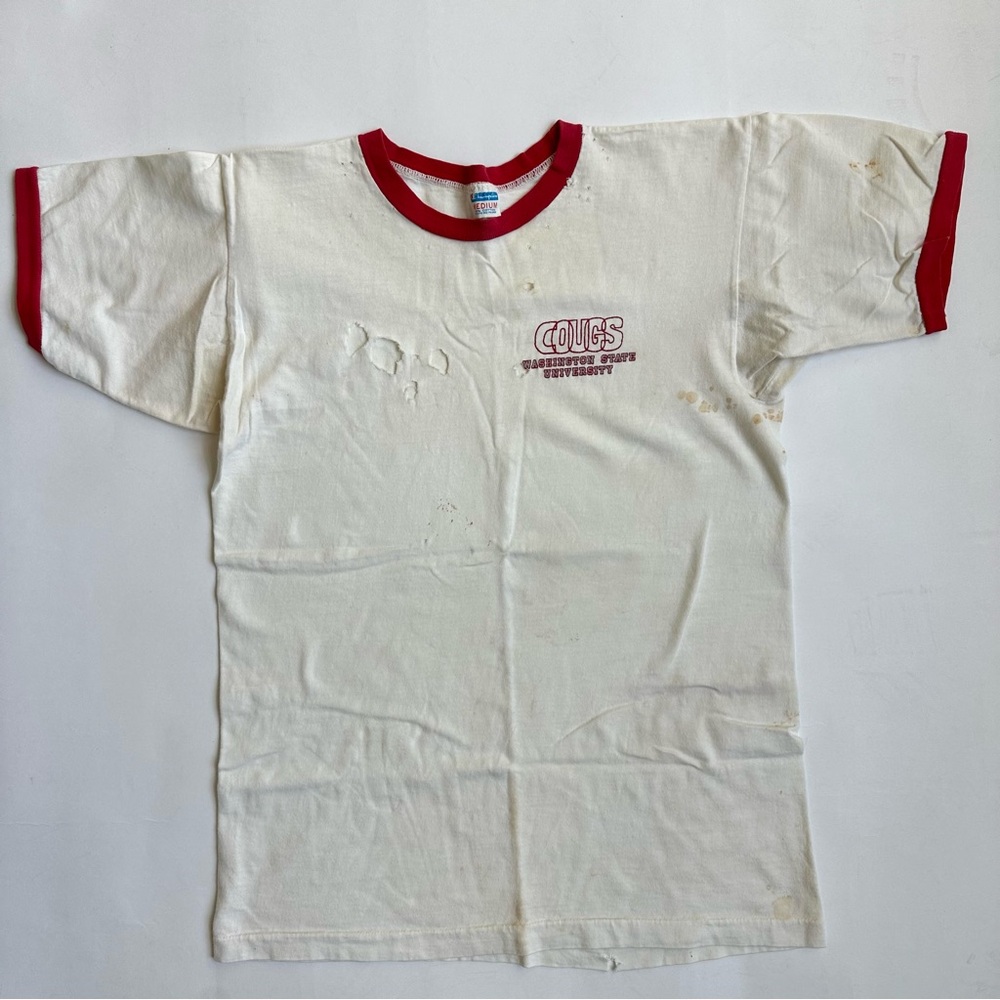 Vintage Champion Washington State University Cougs Thrashed Ringer T-Shirt M